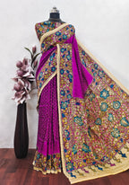 Pink Color Bandhini With Kalamkari Print On Matka Silk Fabric