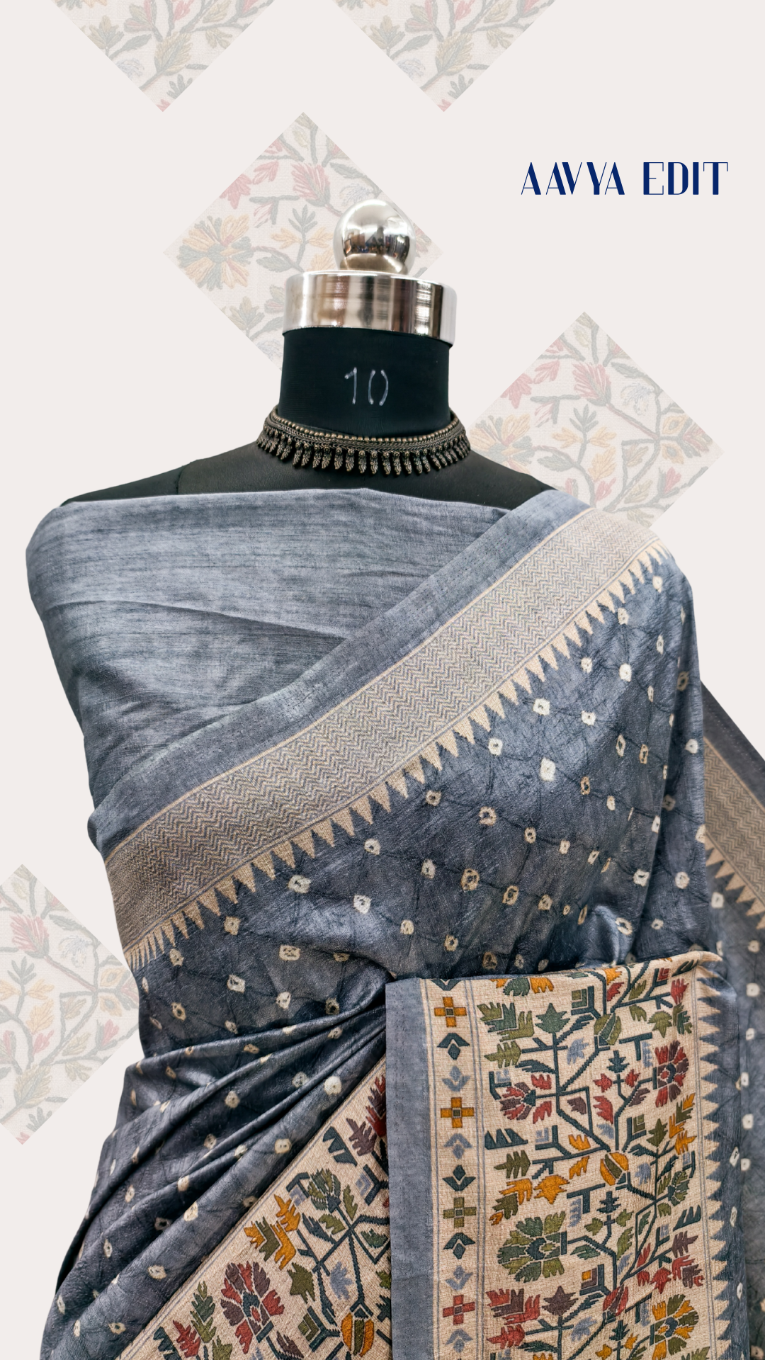 Grey Color Bandhej With Jamdani Print On Raw Art Silk Saree