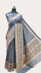 Grey Color Bandhej With Jamdani Print On Raw Art Silk Saree