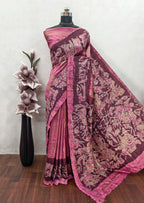 Onion Pink color in Bagru Print On Raw ArtSilk Fabric