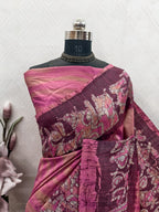 Onion Pink color in Bagru Print On Raw ArtSilk Fabric