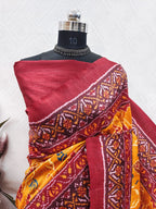 Yellow With Red Color Patola Print On Raw ArtSilk Fabric