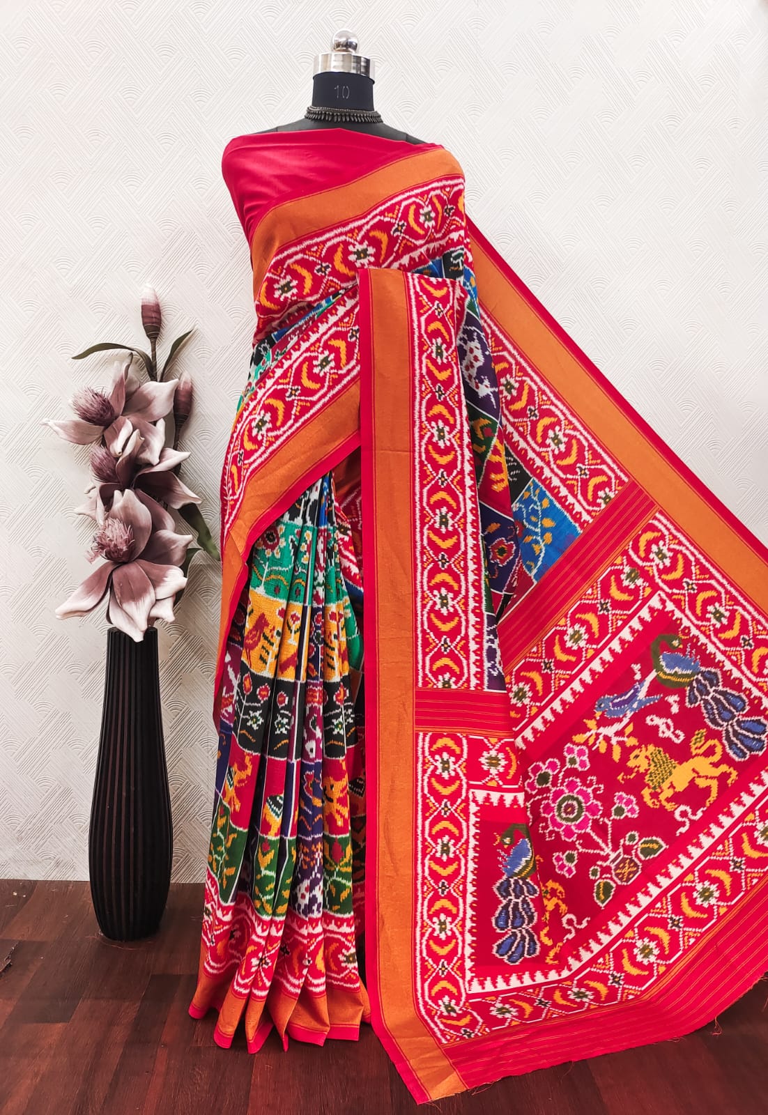 Multi Color Patola Print On Matka Silk Fabric