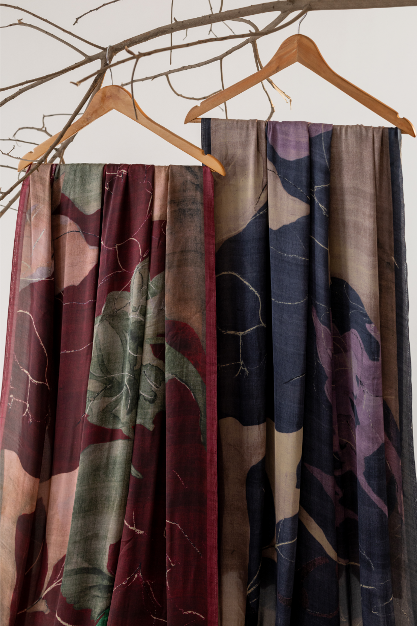 Silver Leaf  Geometric Designs Saree