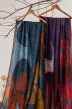 Navy Blue Color Abstract Design On Modal Satin Fabric