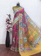 Rani Pink Kalamkari Saree on Raw Artsilk Fabric