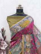 Rani Pink Kalamkari Saree on Raw Artsilk Fabric