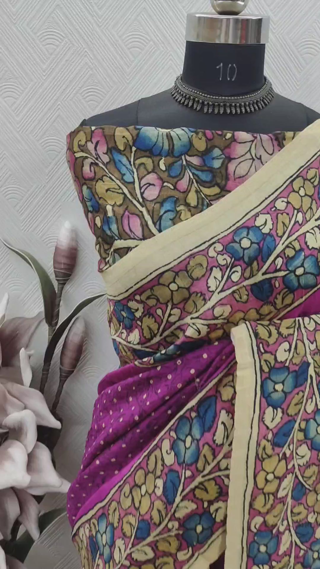 Pink Color Bandhini With Kalamkari Print On Matka Silk Fabric