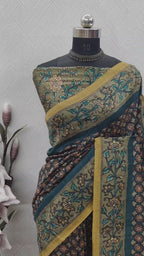 Navy Blue Color Ajrakh Print On  Matka Silk Fabric